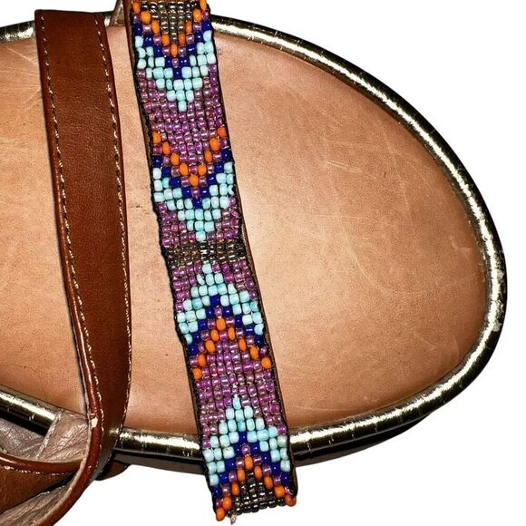 Chinese Laundry Womens Size 8.5 Beaded Toe Sandals Brown Ankle Strap Flats - Picture 7 of 7